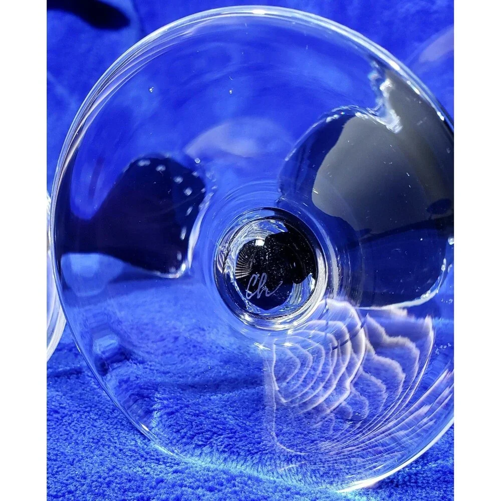 Beautiful Signed Clear Controlled Bubble Glass Trumpet Vase & Candle Holders